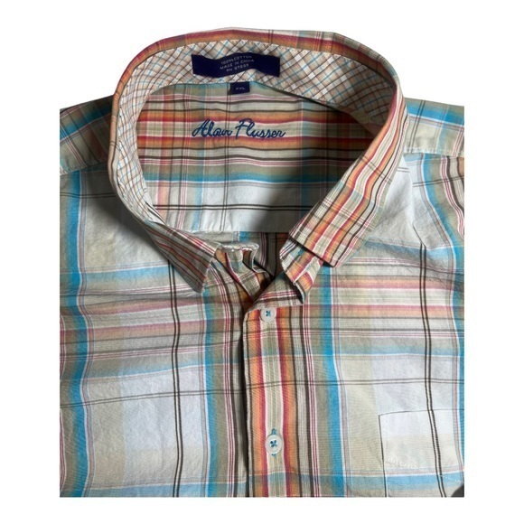 Alan Flusser Mens XXL Long Sleeve‎ Button Down Shirt Coral/Blue/Pink - Picture 4 of 5